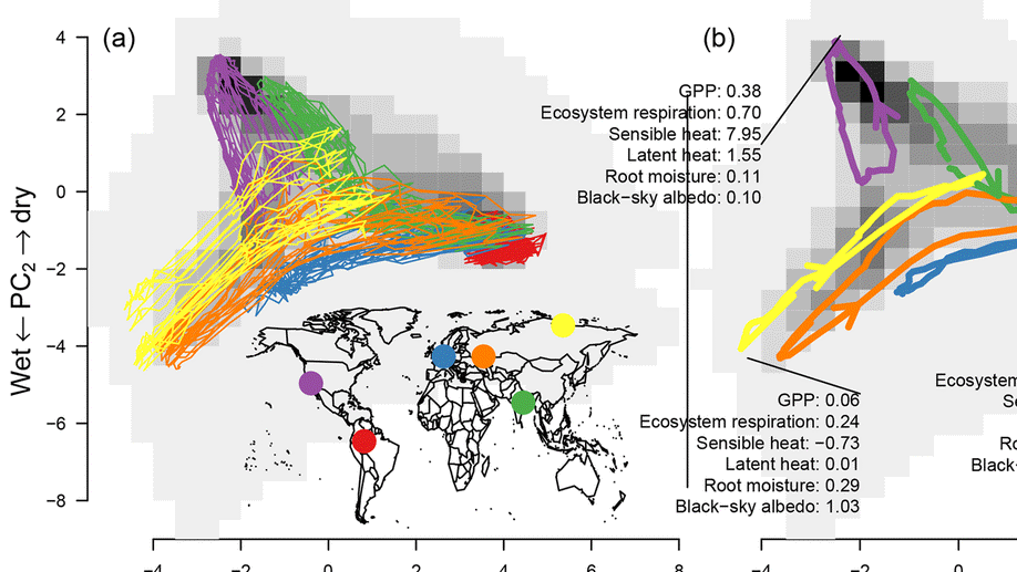 Summarizing the State of the Terrestrial Biosphere in Few Dimensions